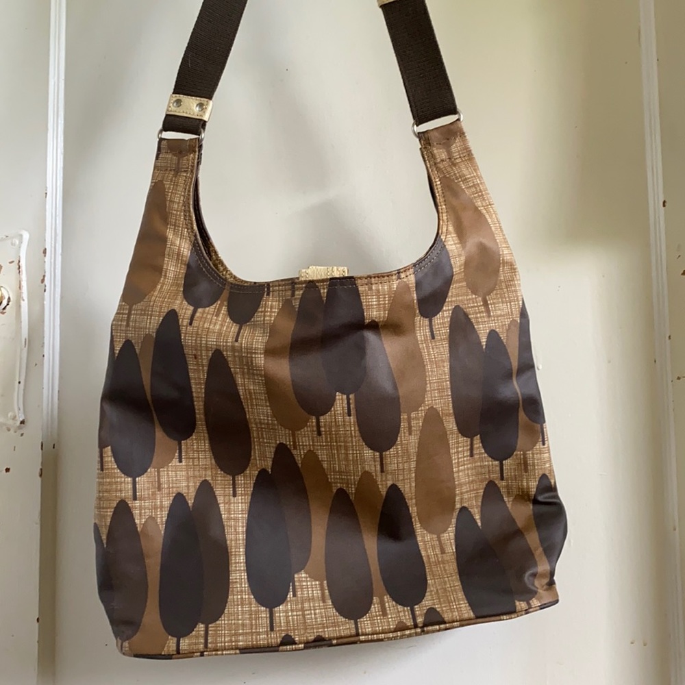 Orla Kiely brown Alpine Forest midi sling